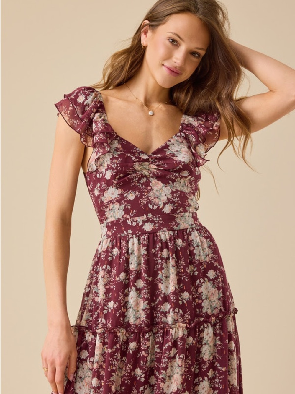NWT Altar'd State Danica Burgundy Floral Maxi Dress XS/S